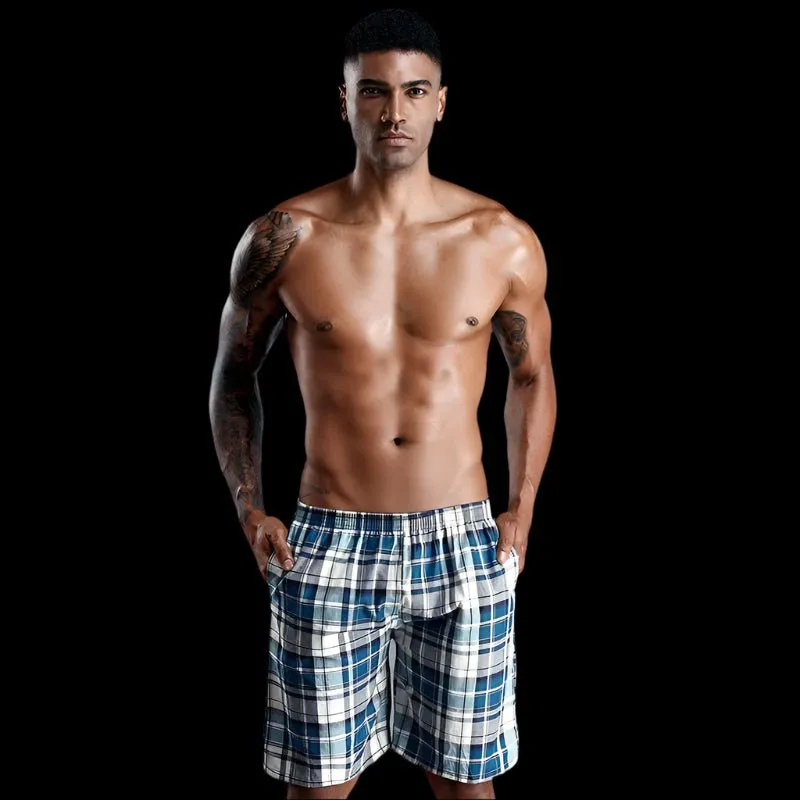 100% Cotton Men's Plaid Boxer Shorts - Comfortable, Loose Fit Sleepwear.