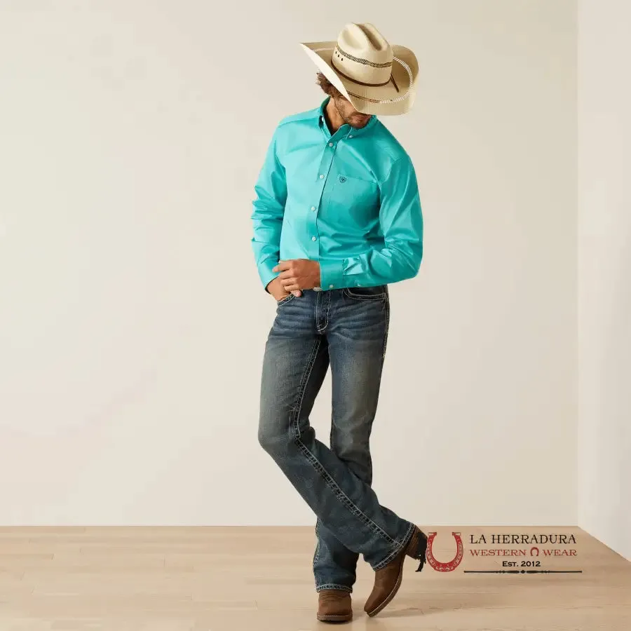 ARIAT TEAM LOGO TWILL LONG SLEEVE SHIRT FITTED TURQUOISE/BLUE - 5407