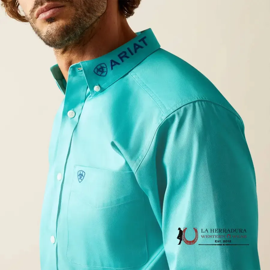 ARIAT TEAM LOGO TWILL LONG SLEEVE SHIRT FITTED TURQUOISE/BLUE - 5407