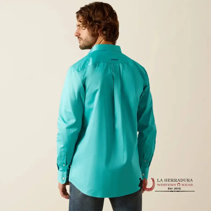 ARIAT TEAM LOGO TWILL LONG SLEEVE SHIRT FITTED TURQUOISE/BLUE - 5407
