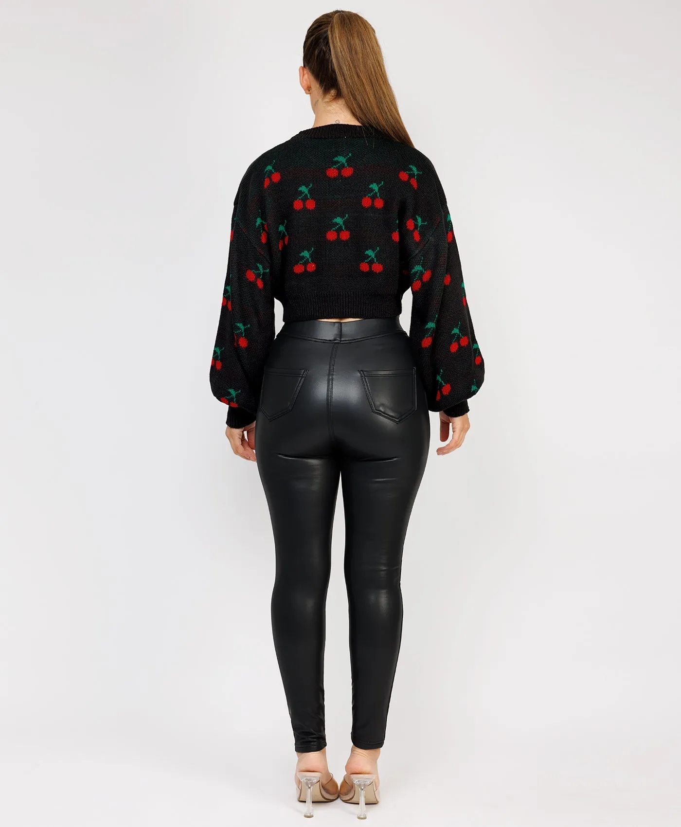 Black Cherry Detail Oversized Cropped Knitted Jumper