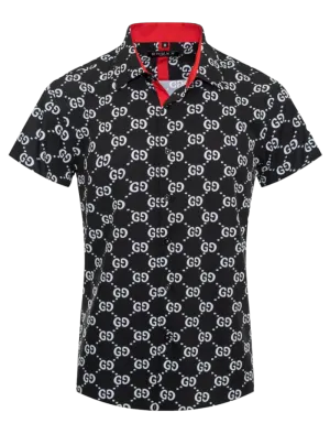 Black GG Men's Short Sleeve Graphic Fashion Design Casual Shirt