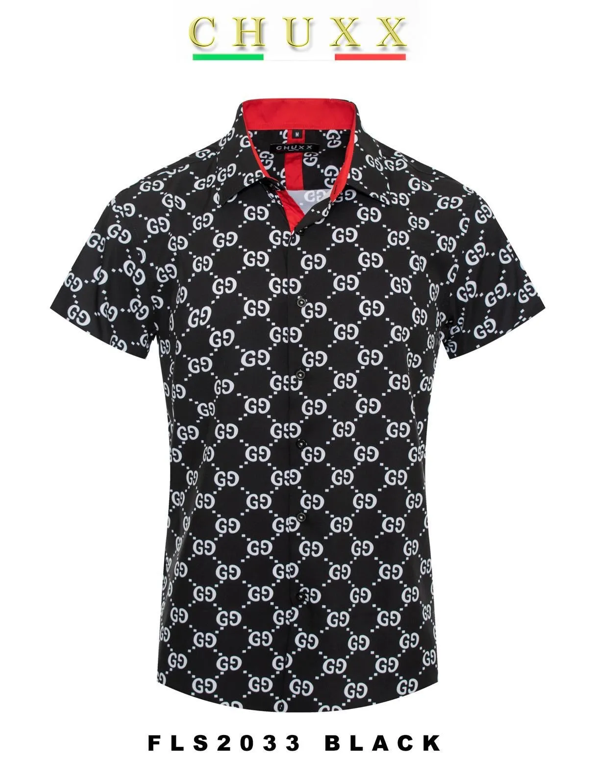 Black GG Men's Short Sleeve Graphic Fashion Design Casual Shirt
