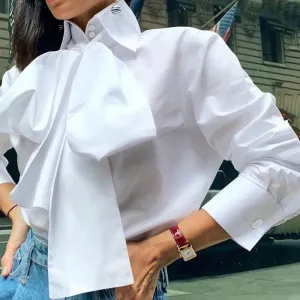 Celmia Women Elegant Bow Tie Long Sleeve Shirts