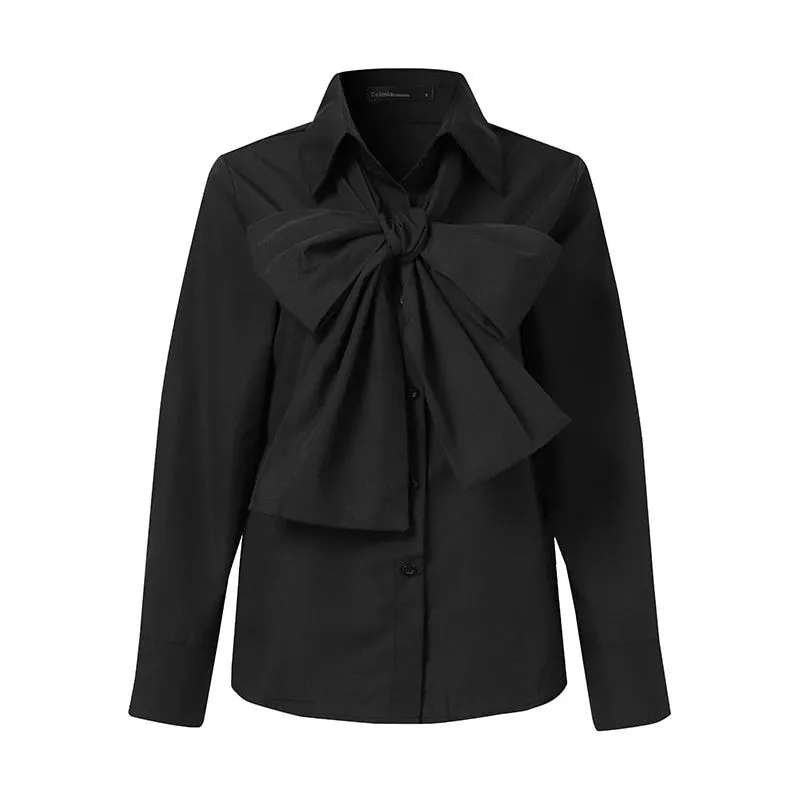 Celmia Women Elegant Bow Tie Long Sleeve Shirts