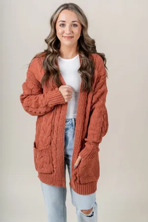 Chenille knit cardigan rust