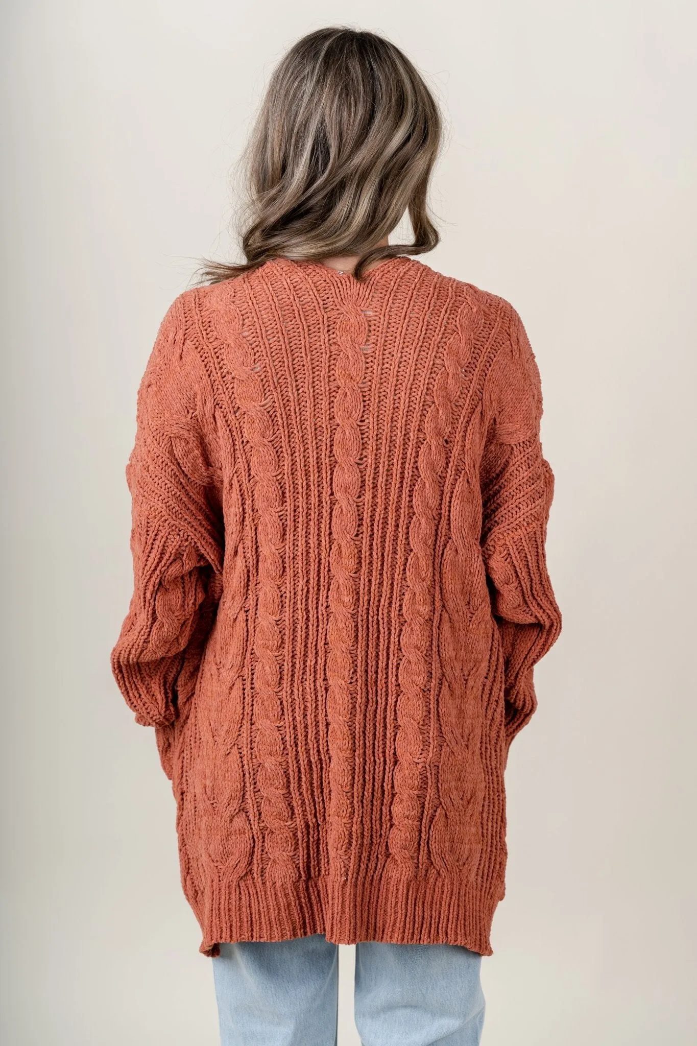 Chenille knit cardigan rust