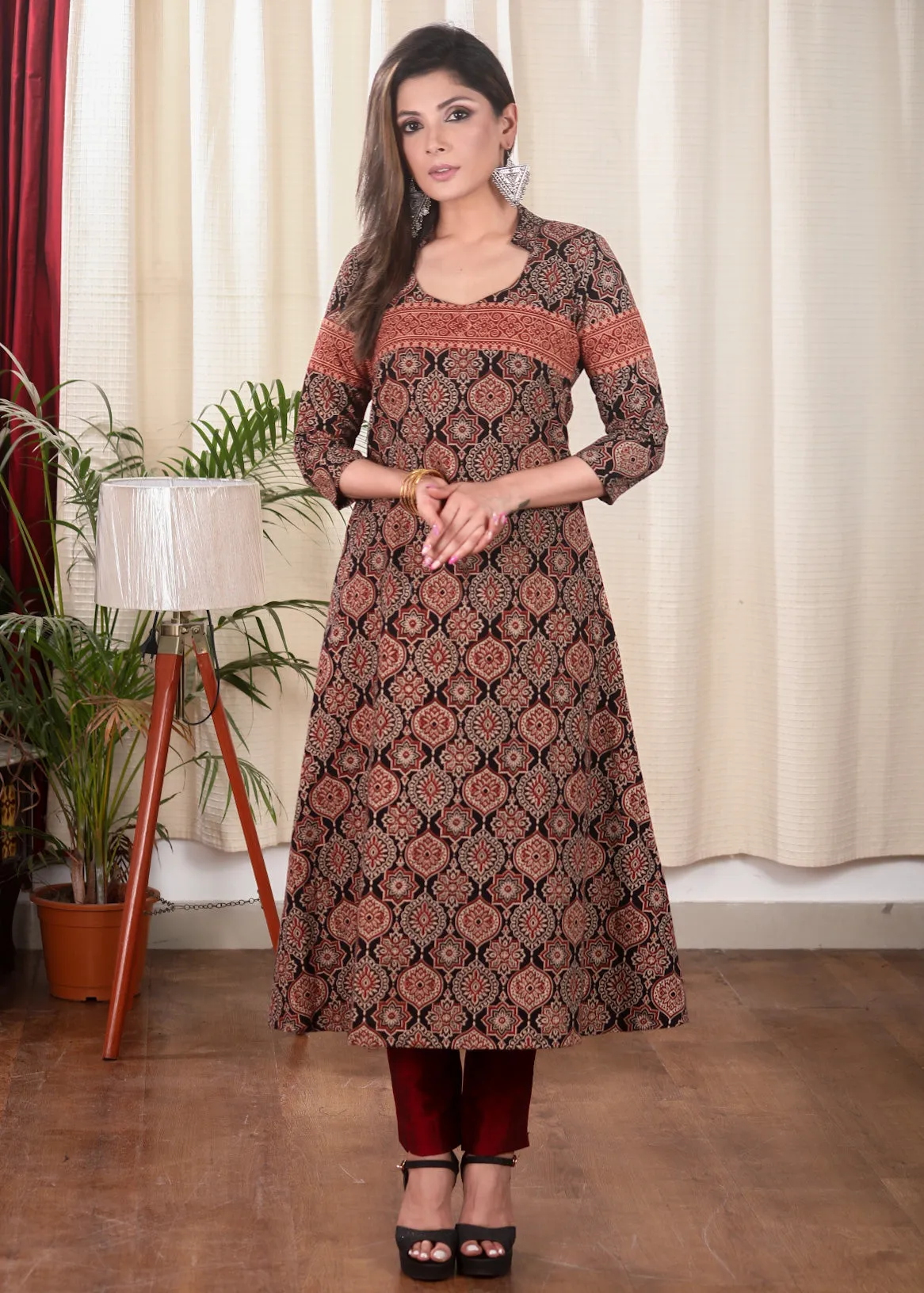 Comfortable Cotton A line Ajrakh Combination Kurta