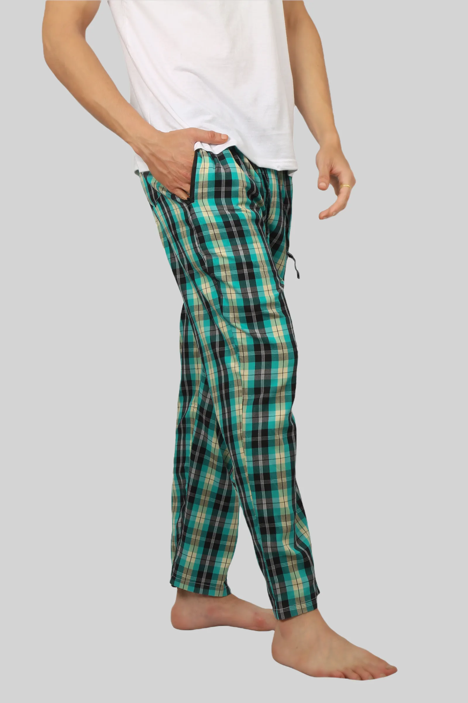 Cyan Blue soft and super comfortable checkered pajamas for men