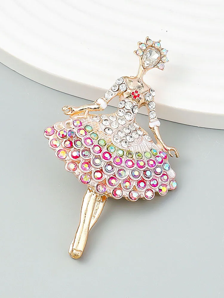 Dance Gift Alloy Diamond Ballerina Girl Brooch Cute Pin Fashion Brooch Accessories