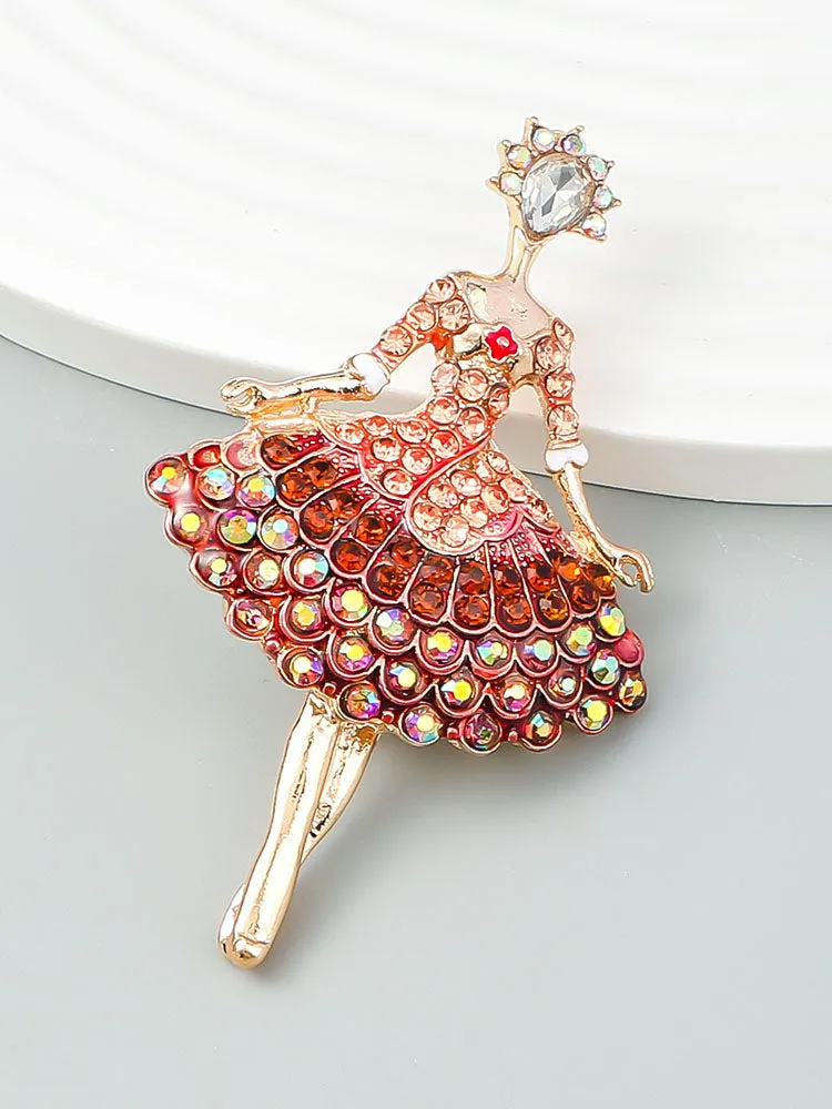 Dance Gift Alloy Diamond Ballerina Girl Brooch Cute Pin Fashion Brooch Accessories