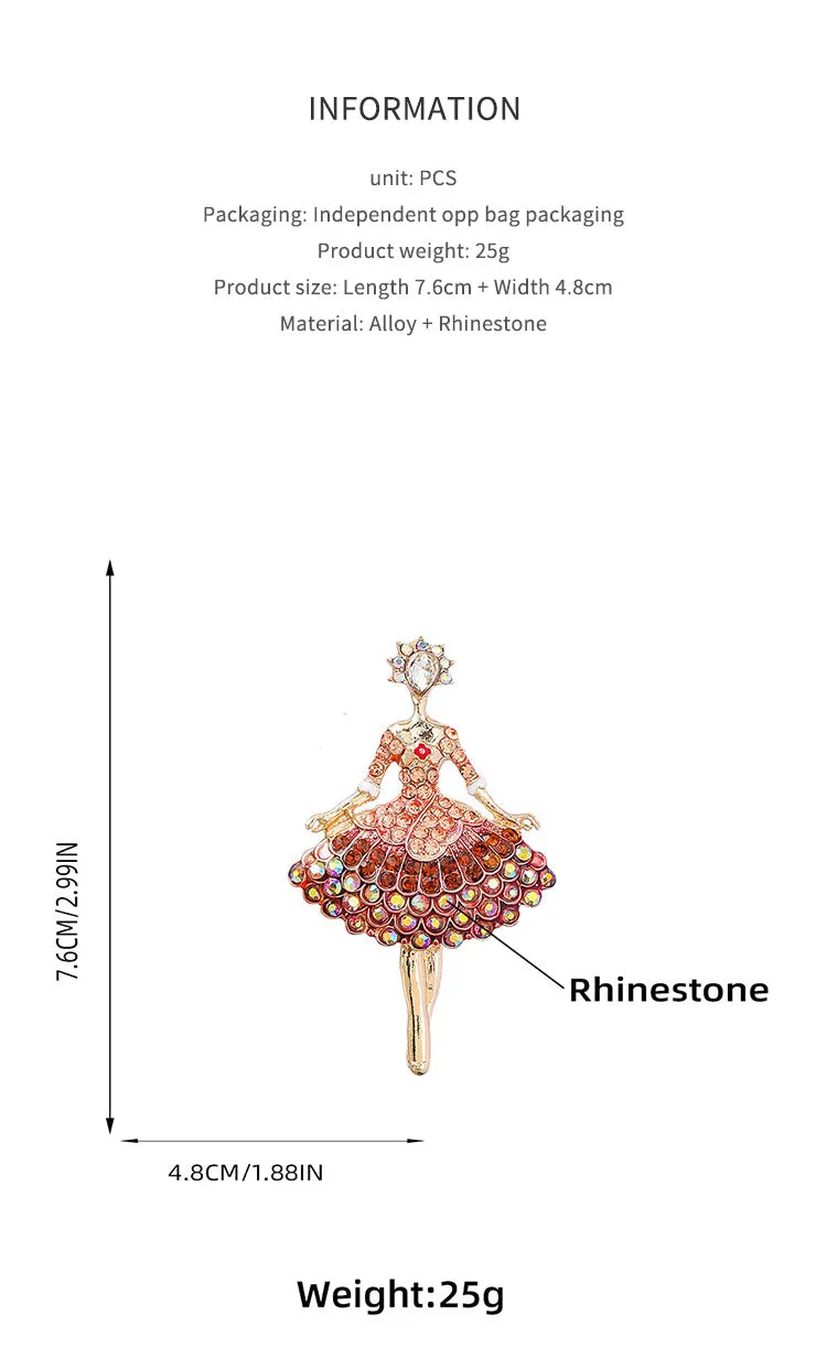 Dance Gift Alloy Diamond Ballerina Girl Brooch Cute Pin Fashion Brooch Accessories