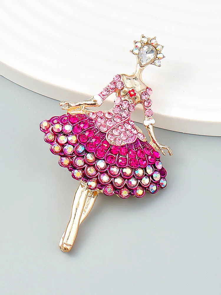 Dance Gift Alloy Diamond Ballerina Girl Brooch Cute Pin Fashion Brooch Accessories