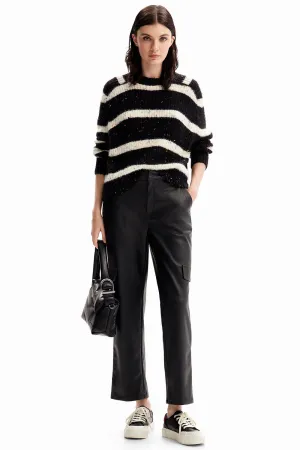 Desigual Leather Effect Cargo Trousers Nero