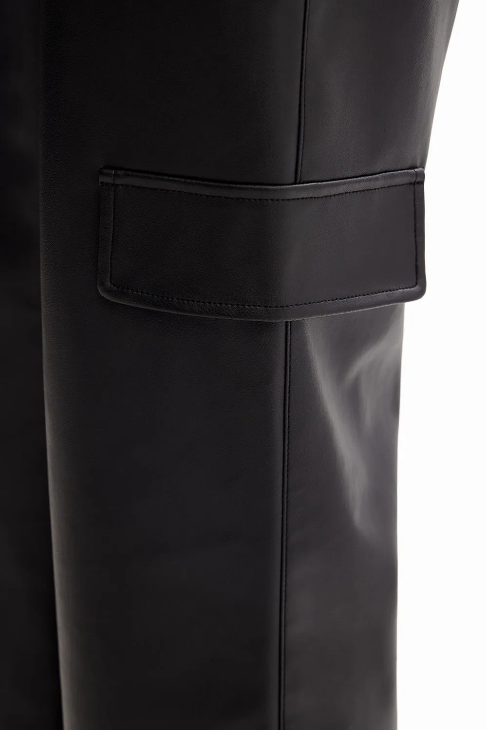 Desigual Leather Effect Cargo Trousers Nero