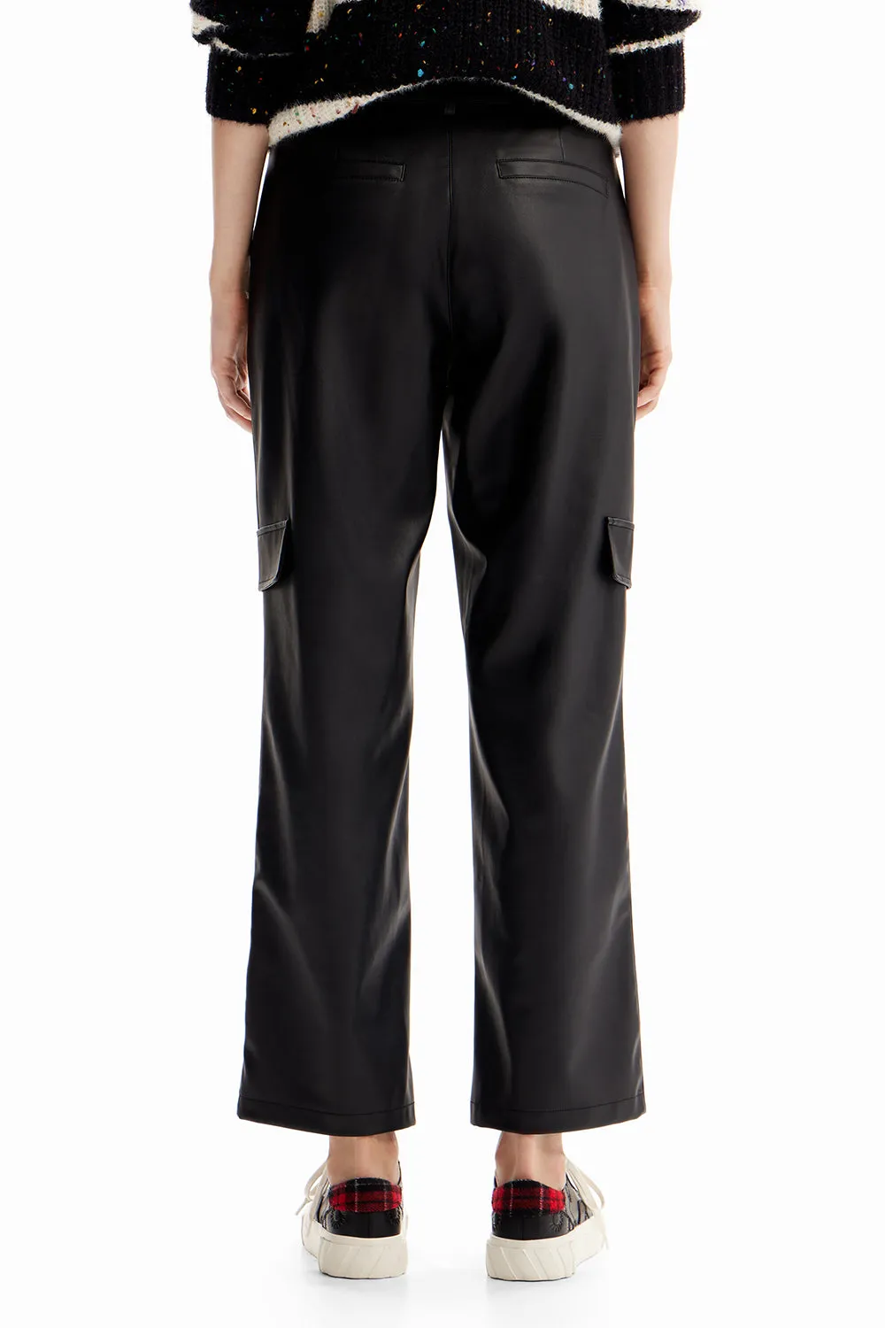 Desigual Leather Effect Cargo Trousers Nero