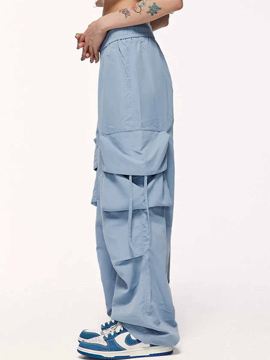 Drawstring Blue Loose Fit Trousers Pants