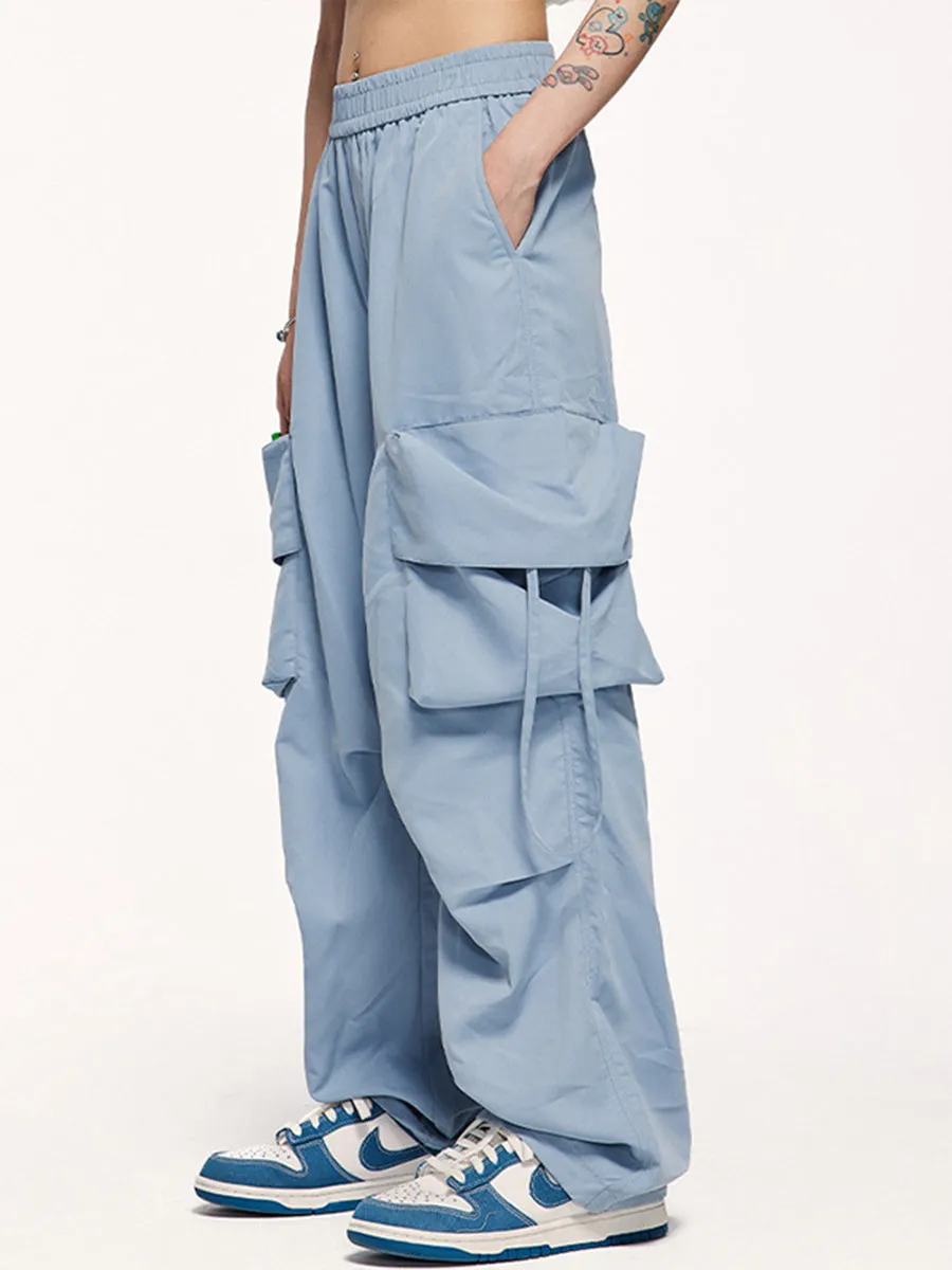 Drawstring Blue Loose Fit Trousers Pants