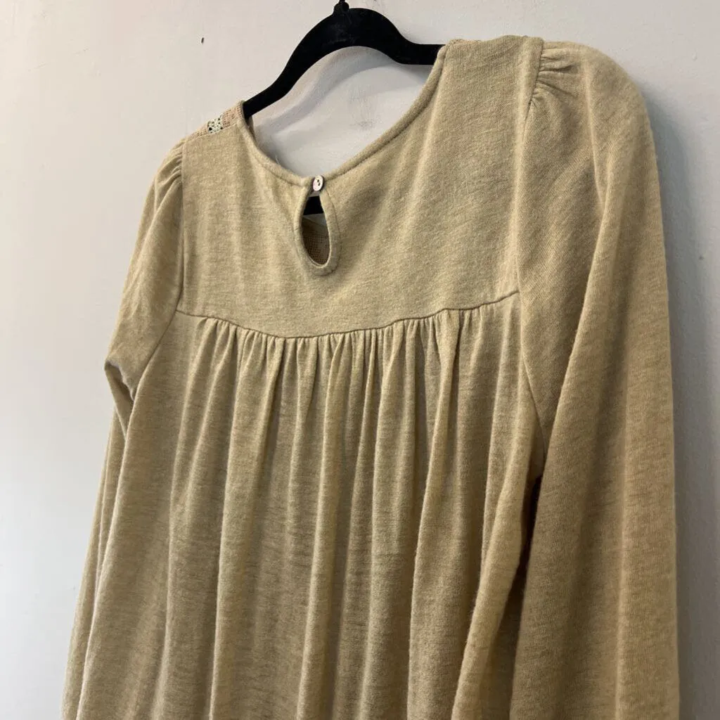 Easel Light Brown Lace Top Detail Long Sleeve Top Small