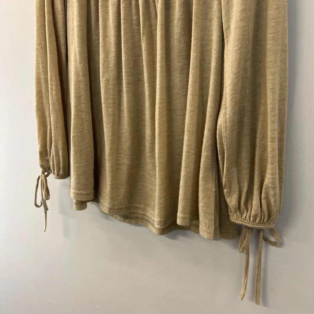 Easel Light Brown Lace Top Detail Long Sleeve Top Small