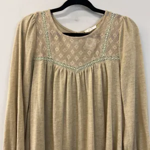 Easel Light Brown Lace Top Detail Long Sleeve Top Small