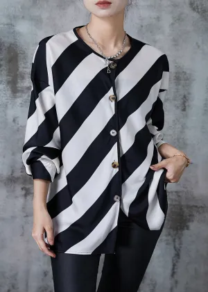 Elegant Black White Striped Oversized Chiffon Shirts Spring