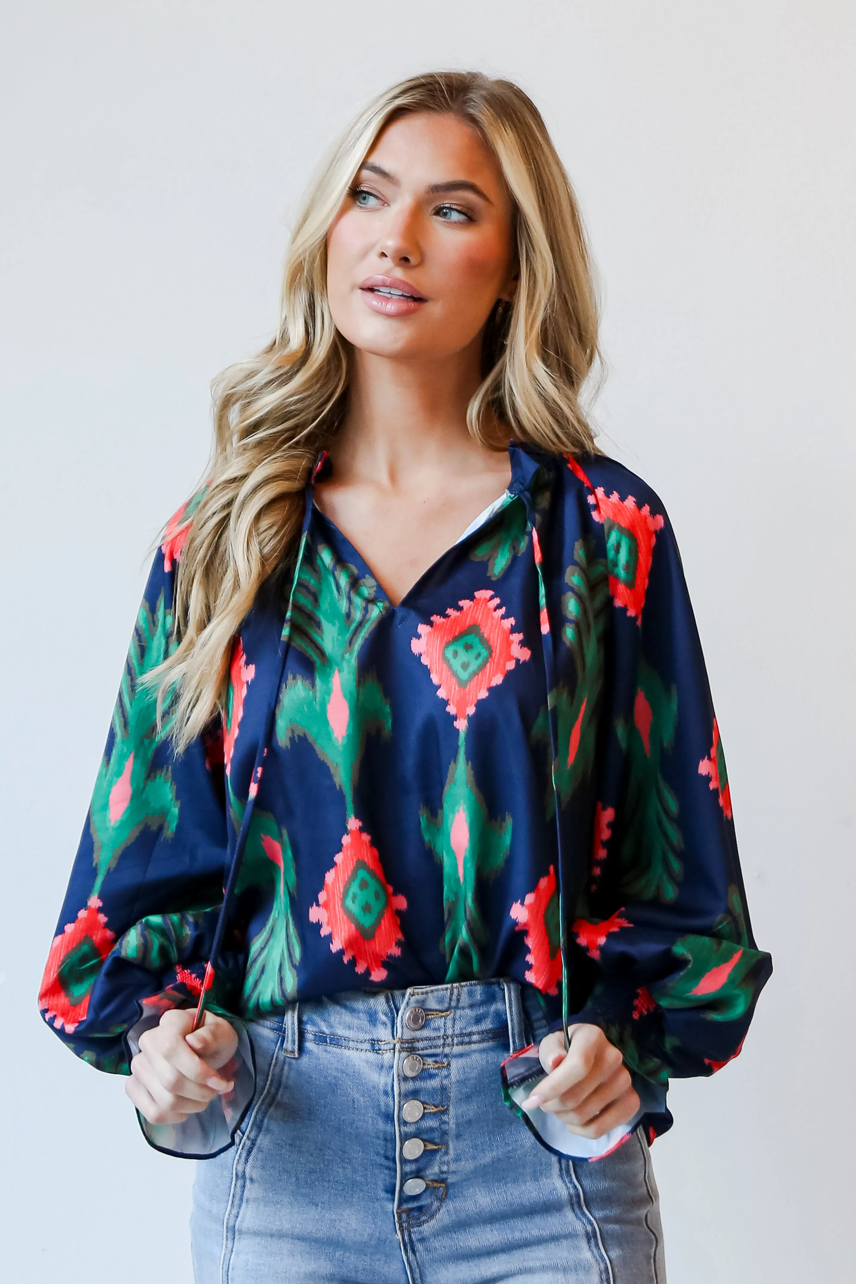 FINAL SALE - Sophisticated Presence Navy Blouse