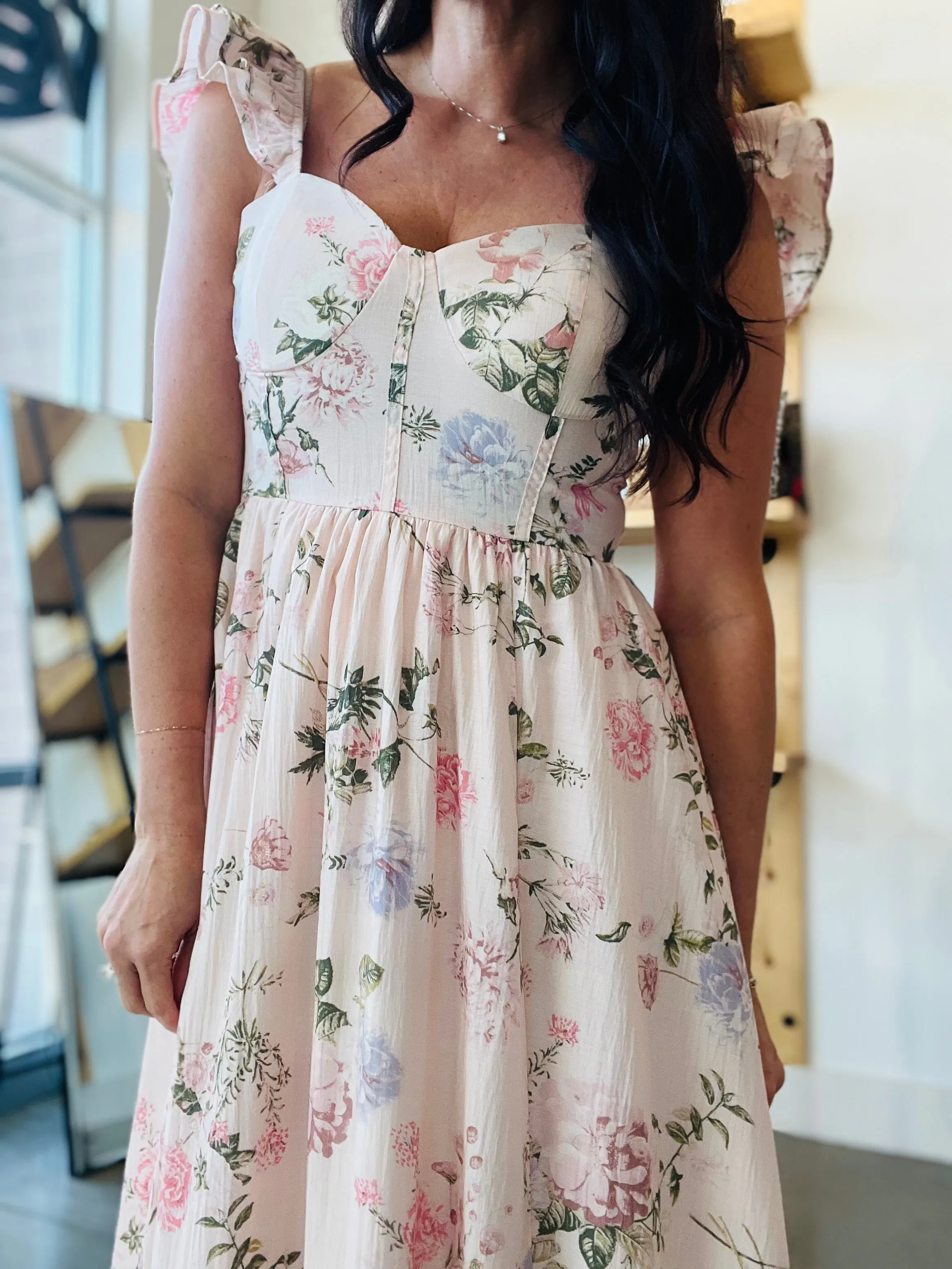Floral Sweetheart Corset Maxi Dress - Blush