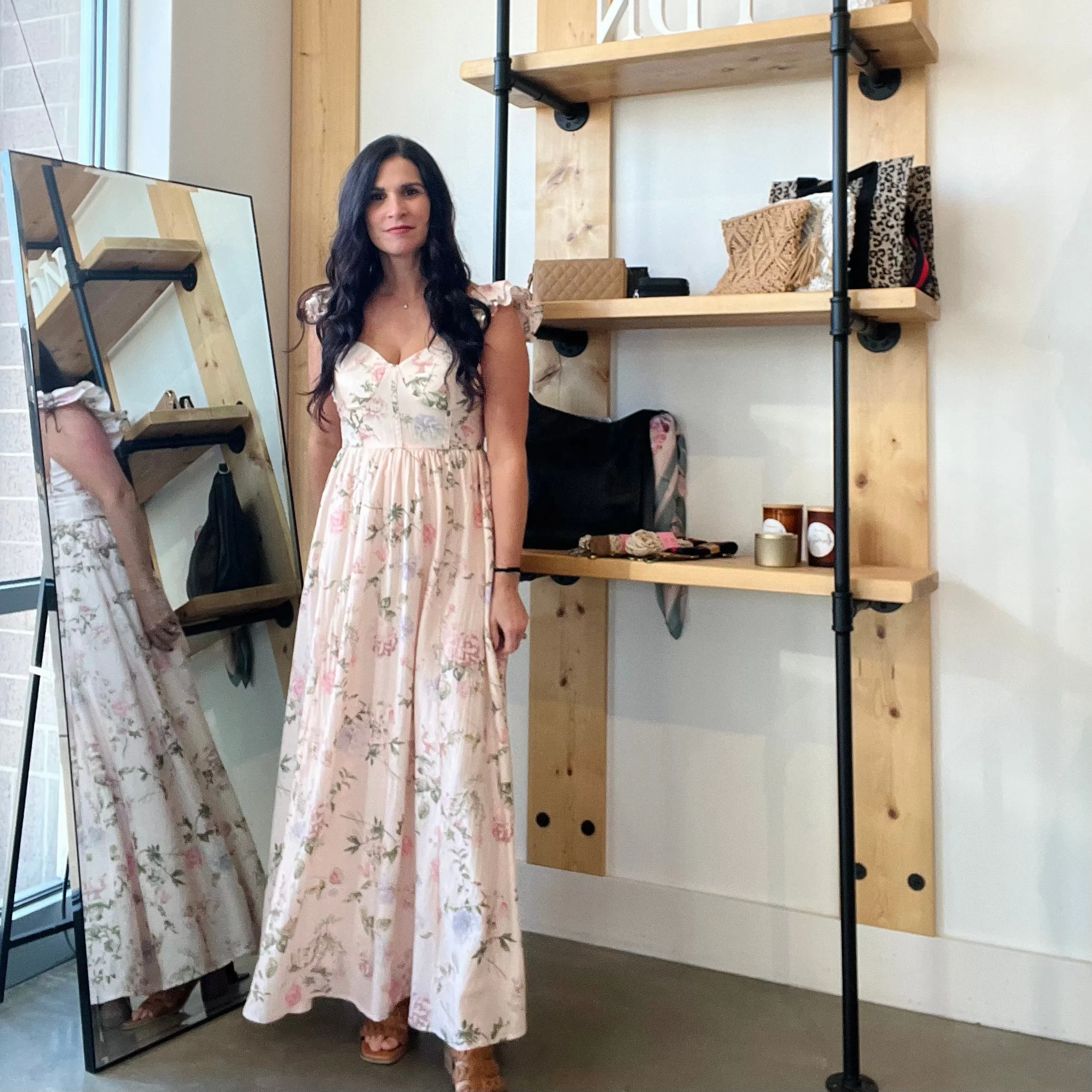 Floral Sweetheart Corset Maxi Dress - Blush