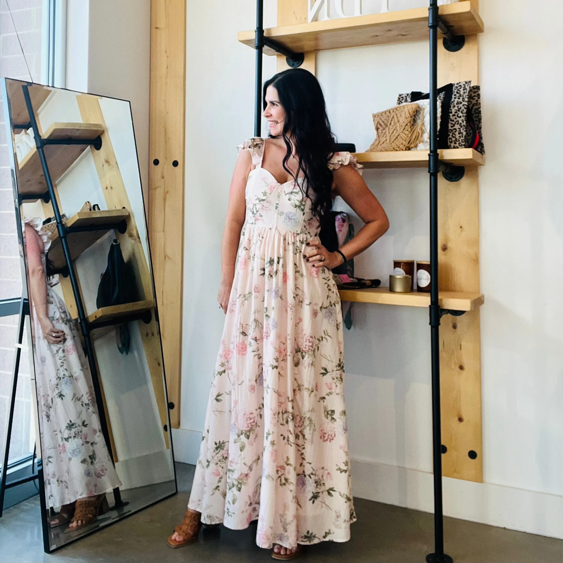 Floral Sweetheart Corset Maxi Dress - Blush