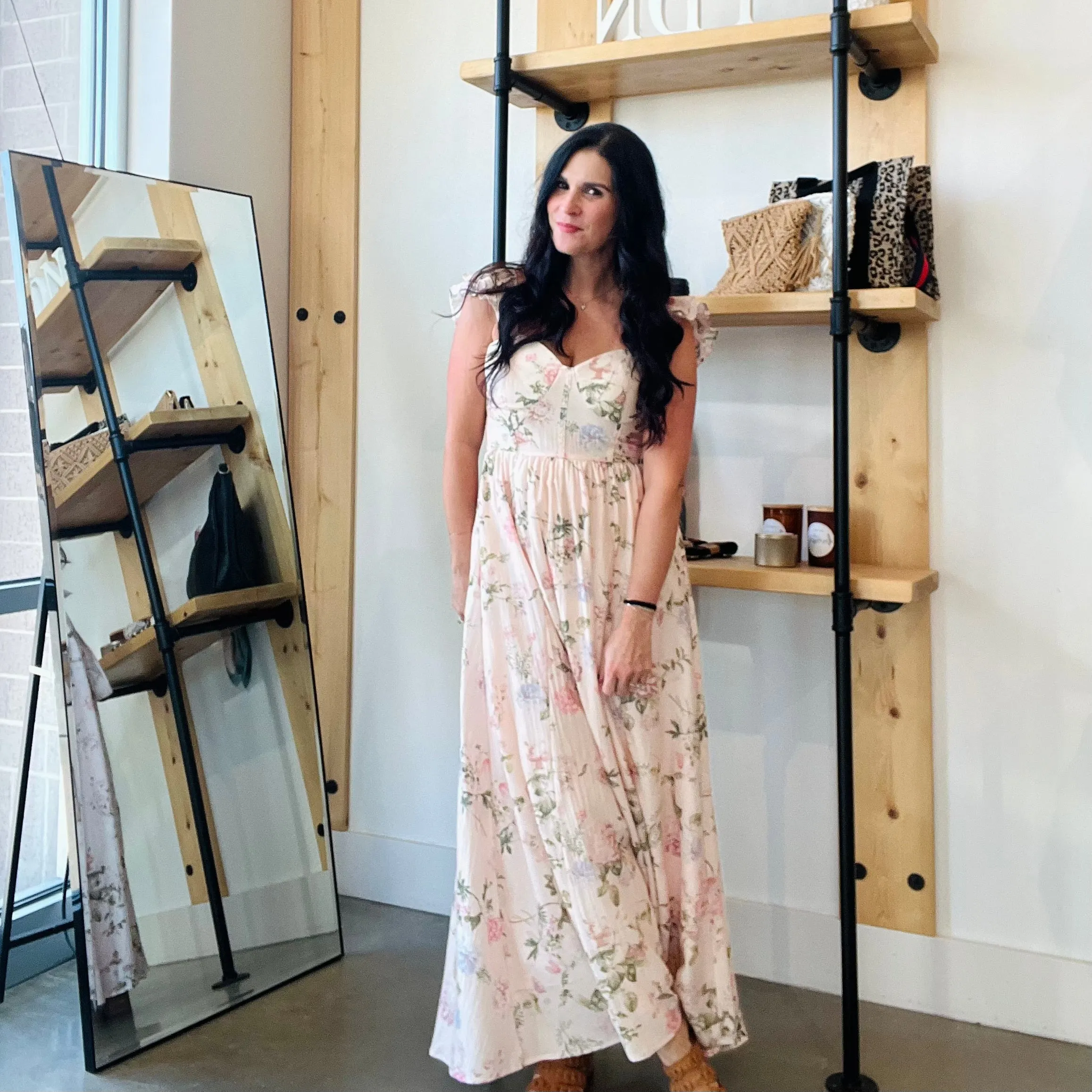 Floral Sweetheart Corset Maxi Dress - Blush