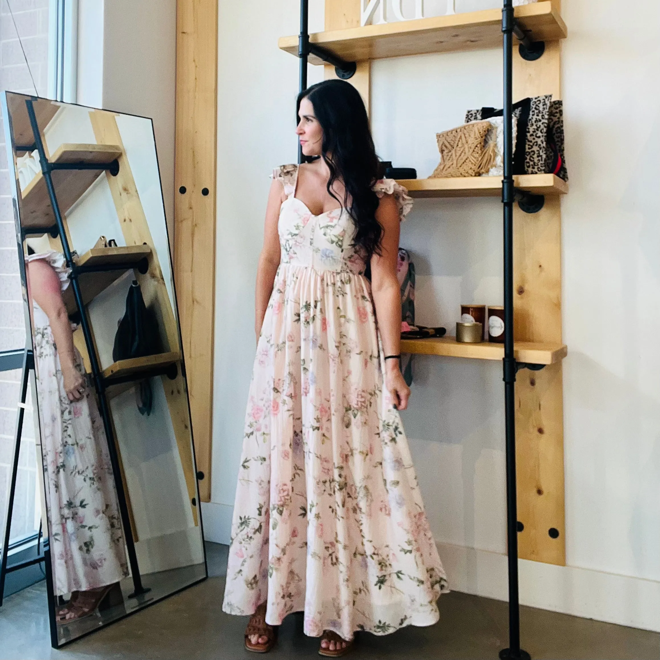 Floral Sweetheart Corset Maxi Dress - Blush