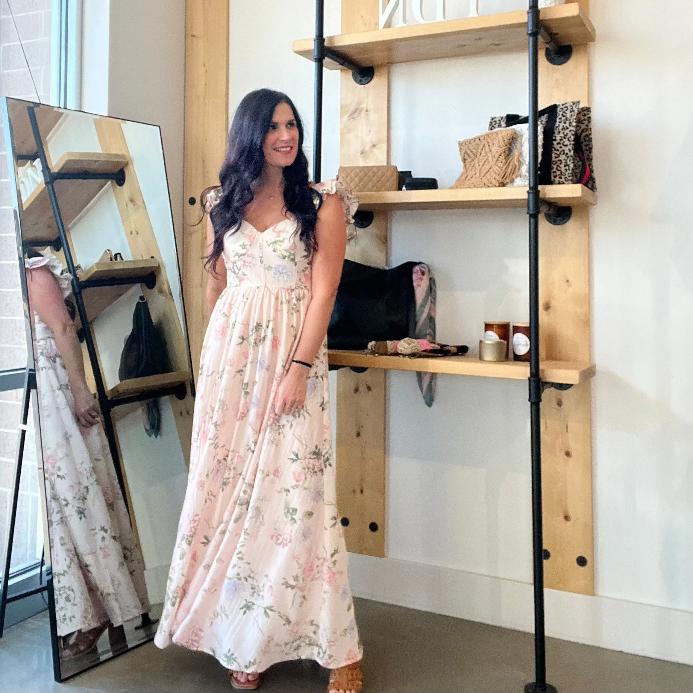 Floral Sweetheart Corset Maxi Dress - Blush