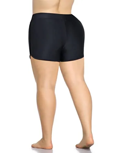 Full Coverage & Tummy Control Swim Shorts For Women Plus Size-Black