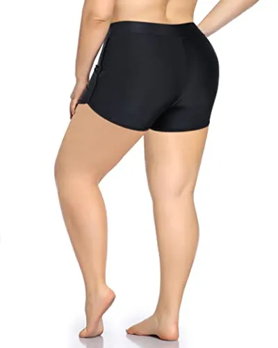 Full Coverage & Tummy Control Swim Shorts For Women Plus Size-Black