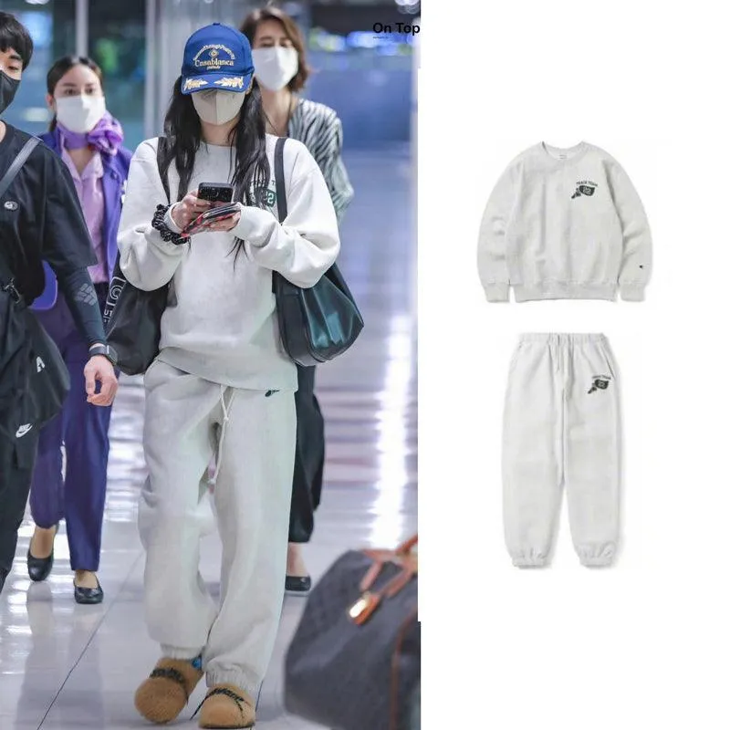 Gray Female Korean Fashion Casual Hoodie Hoodie Pants Loose