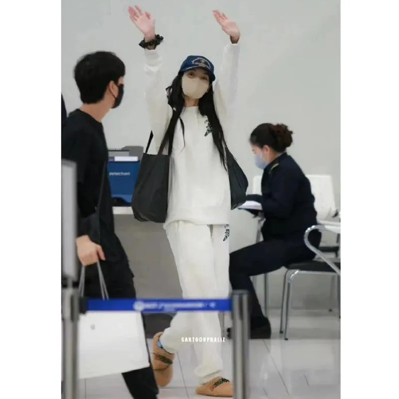 Gray Female Korean Fashion Casual Hoodie Hoodie Pants Loose