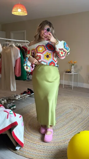 Green Satin Slip Skirt