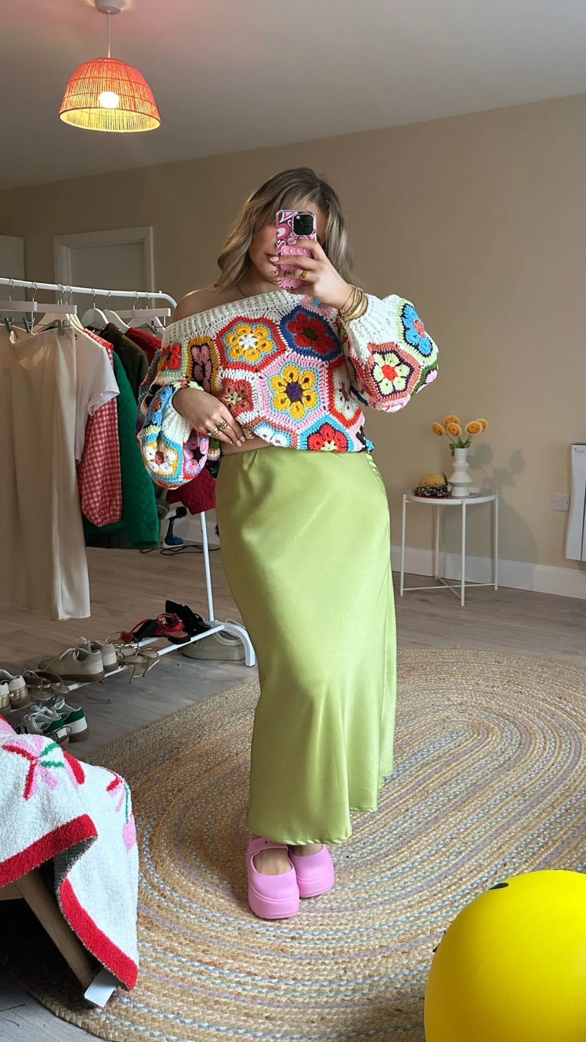 Green Satin Slip Skirt