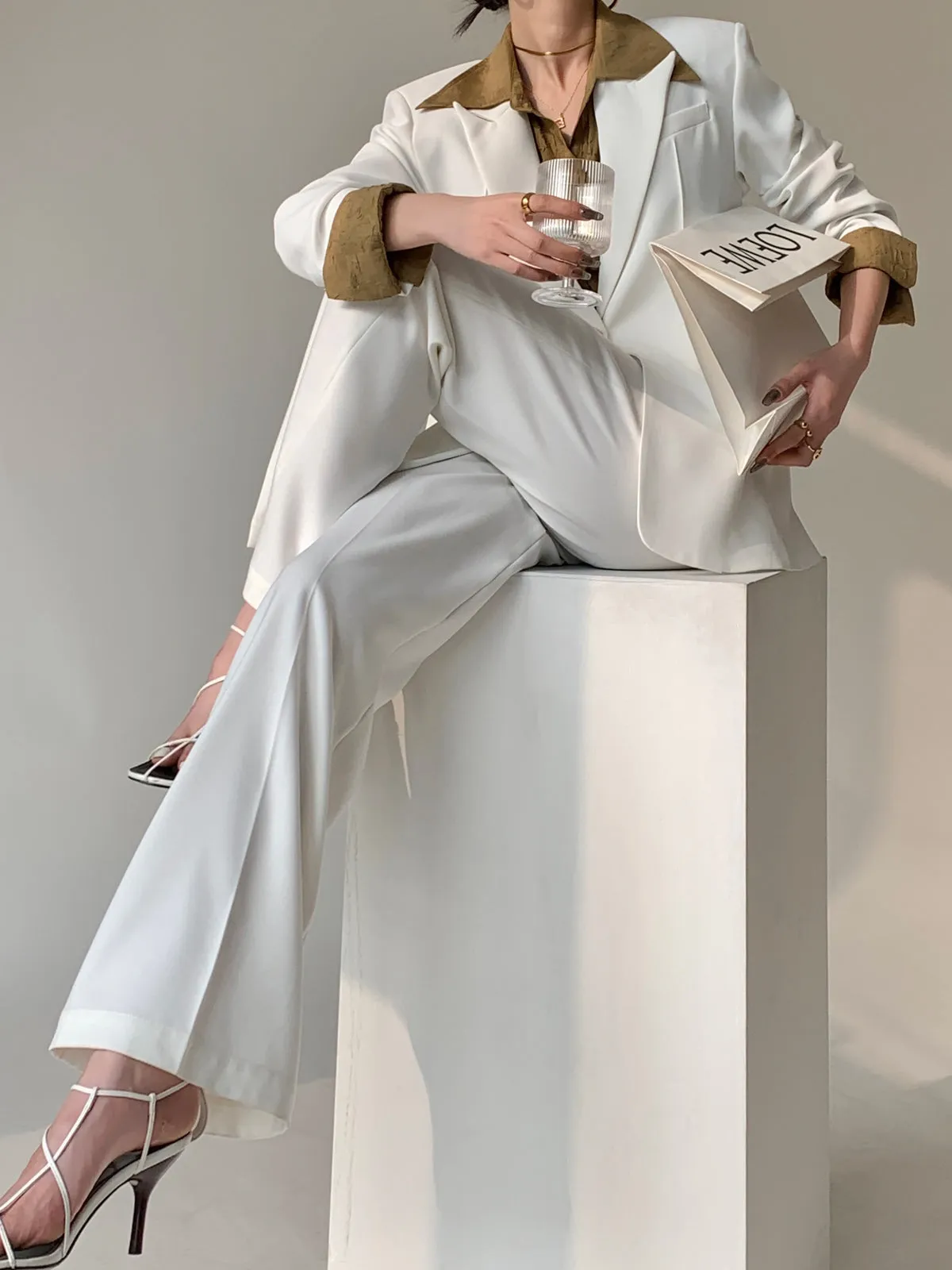 High Rise Wide Leg Straight Pant - White