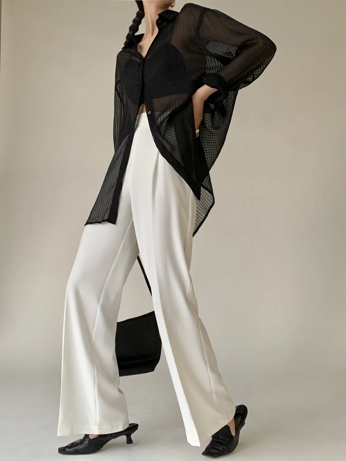 High Rise Wide Leg Straight Pant - White