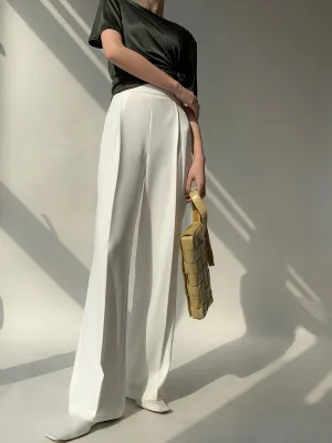 High Rise Wide Leg Straight Pant - White