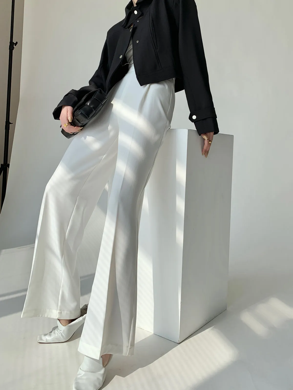 High Rise Wide Leg Straight Pant - White