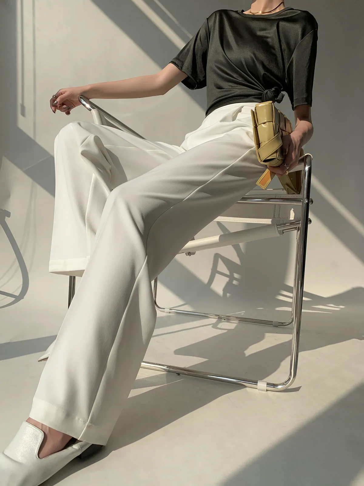 High Rise Wide Leg Straight Pant - White