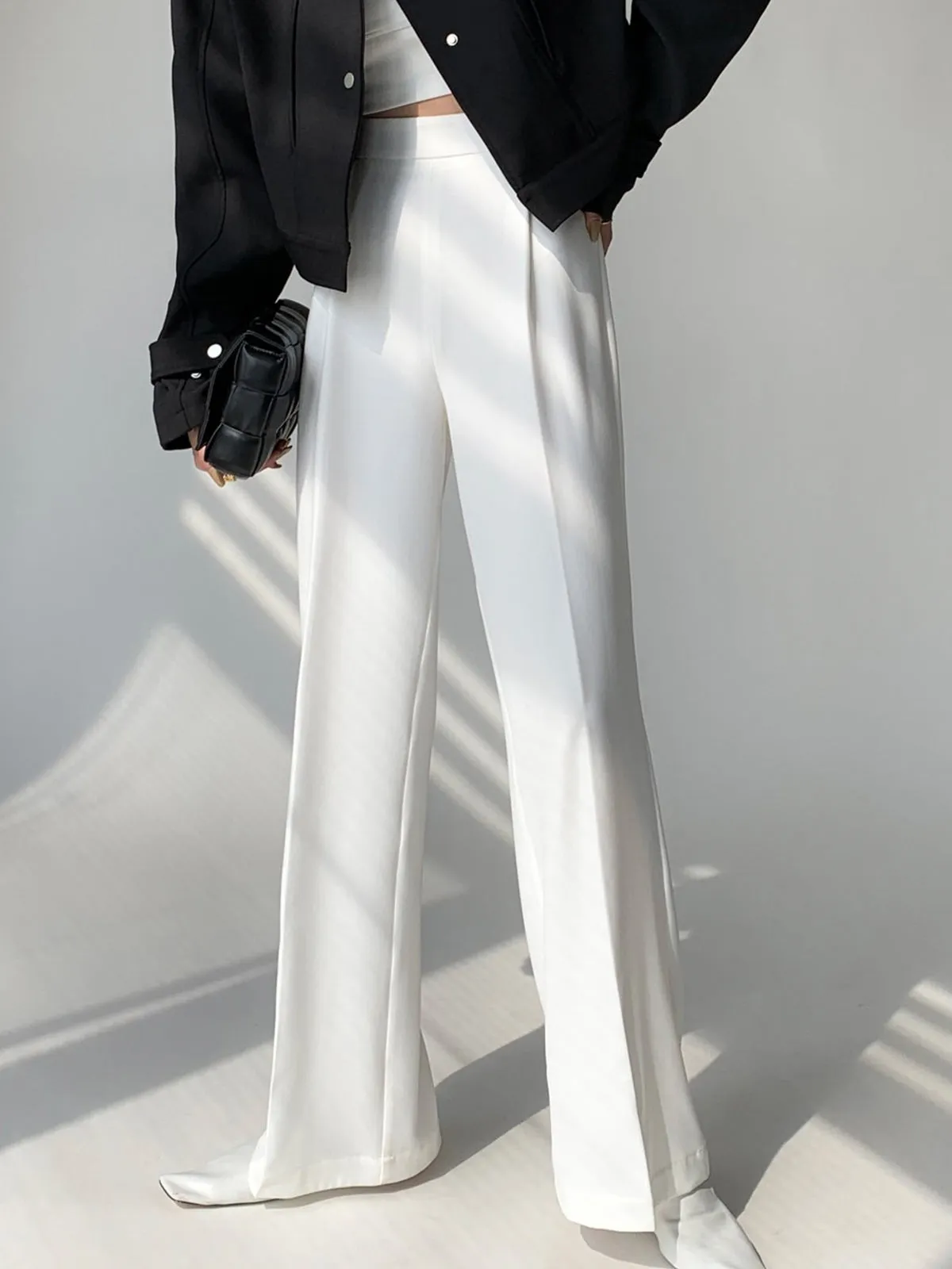 High Rise Wide Leg Straight Pant - White