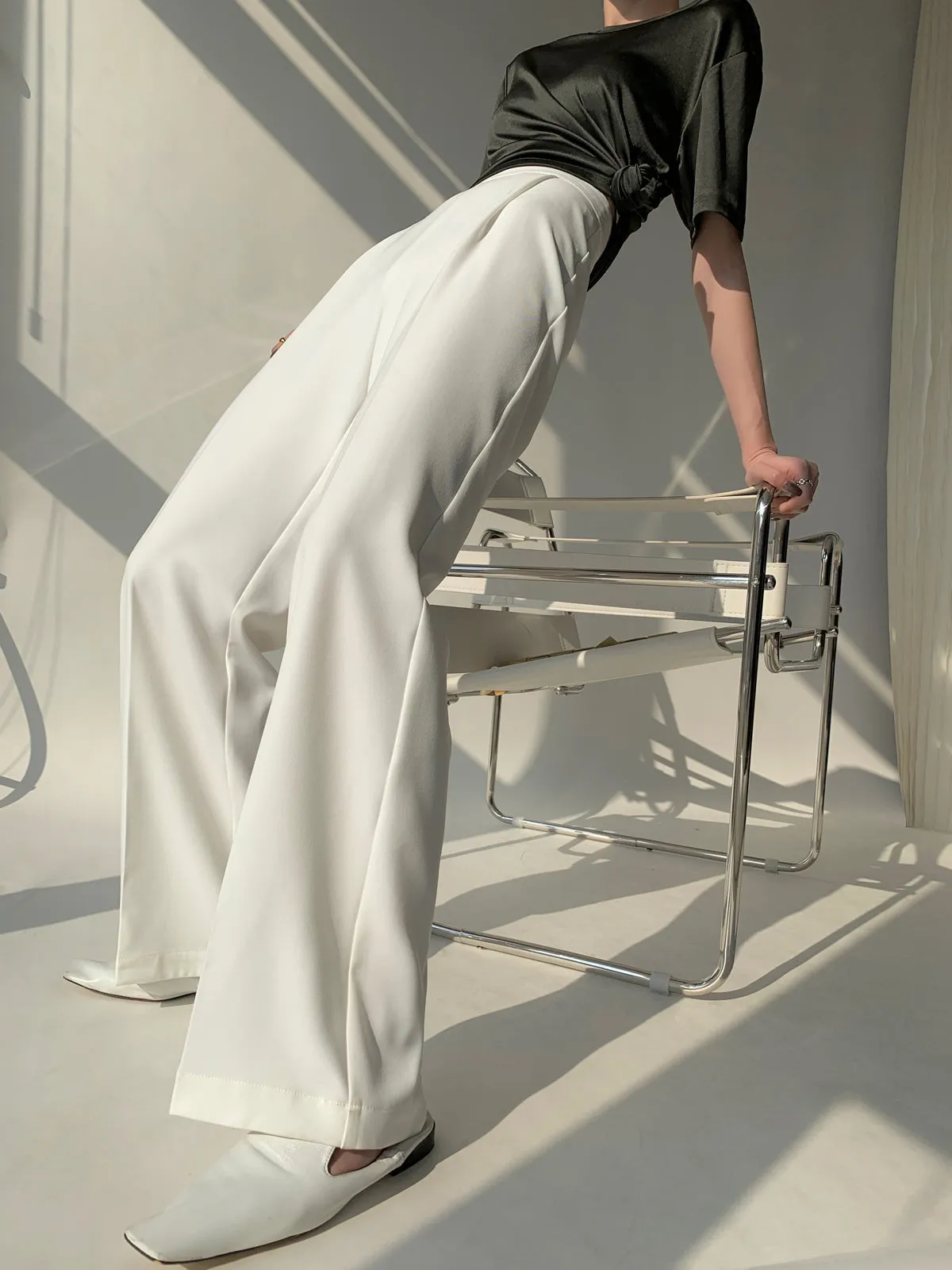High Rise Wide Leg Straight Pant - White