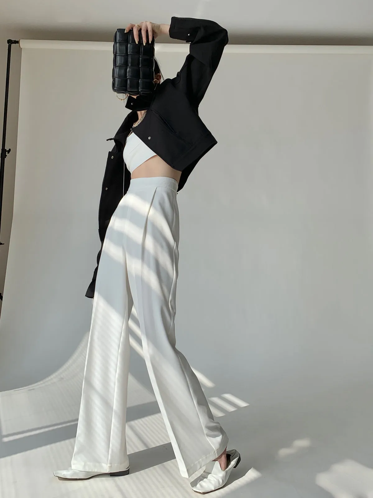 High Rise Wide Leg Straight Pant - White