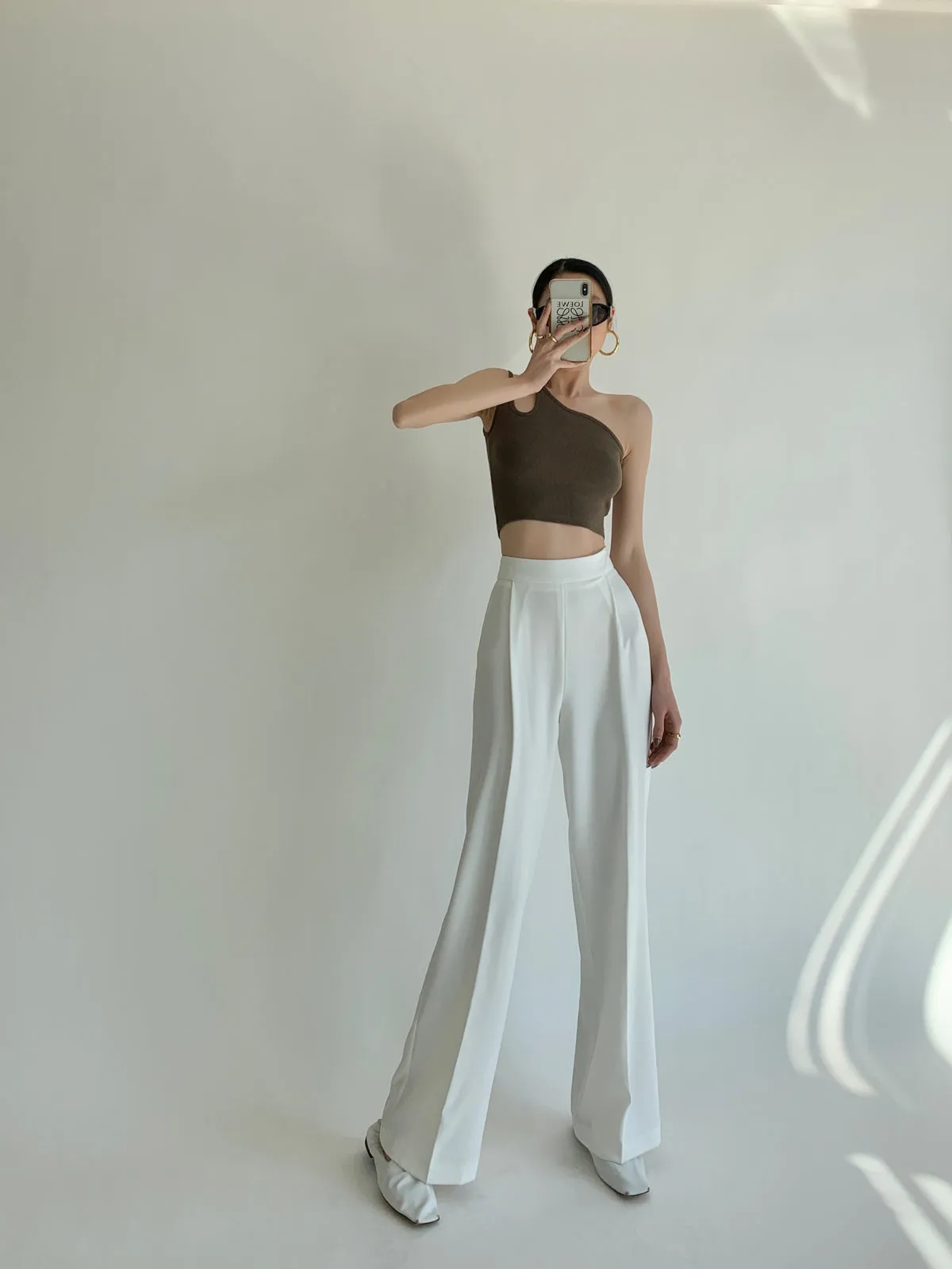 High Rise Wide Leg Straight Pant - White