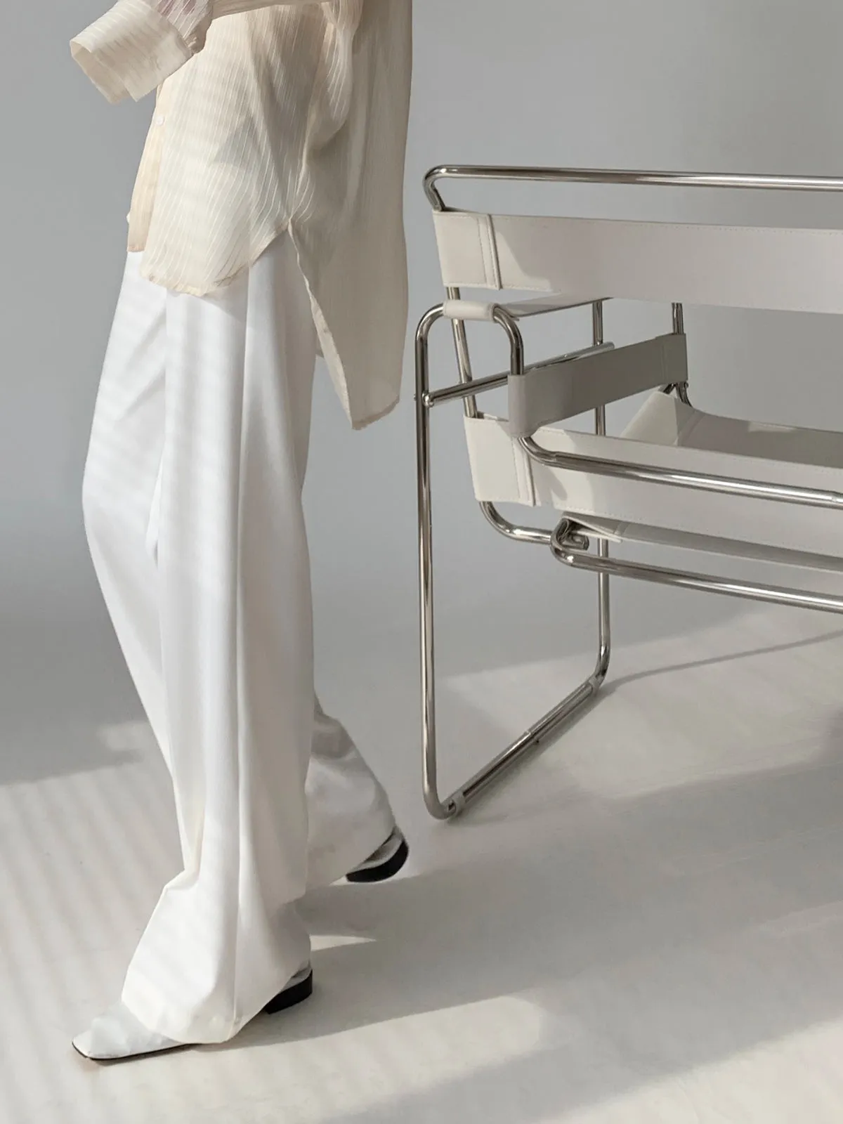 High Rise Wide Leg Straight Pant - White