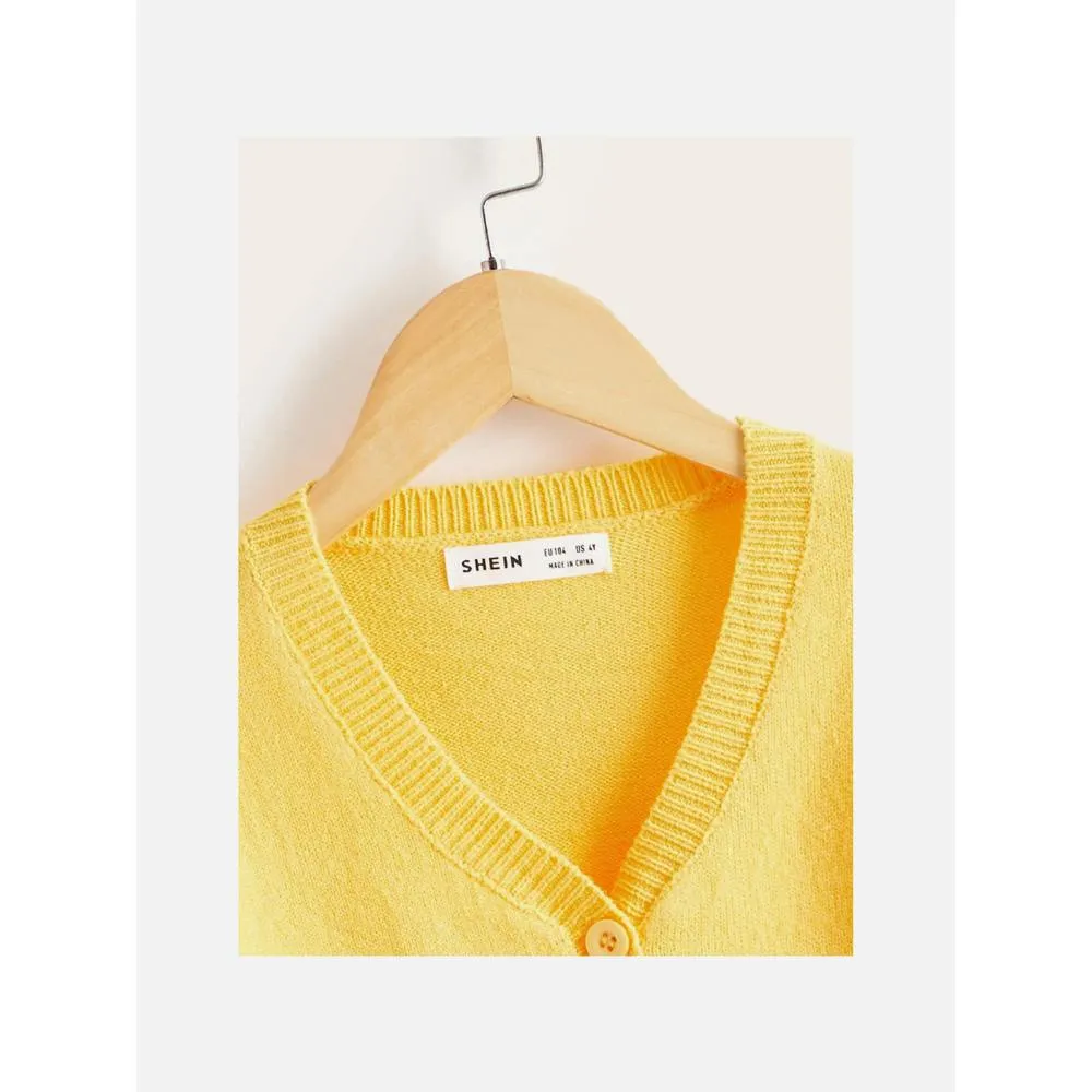 Kids Yellow Cardigan Sweater V Neck With Front Pockets